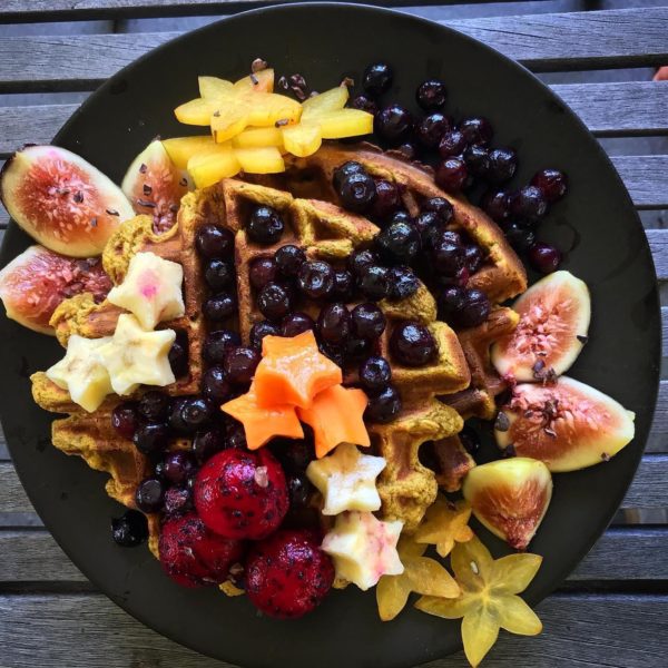 Golden Waffles with fruit